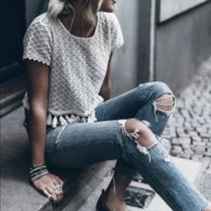 Anine bing fringe crop cotton top